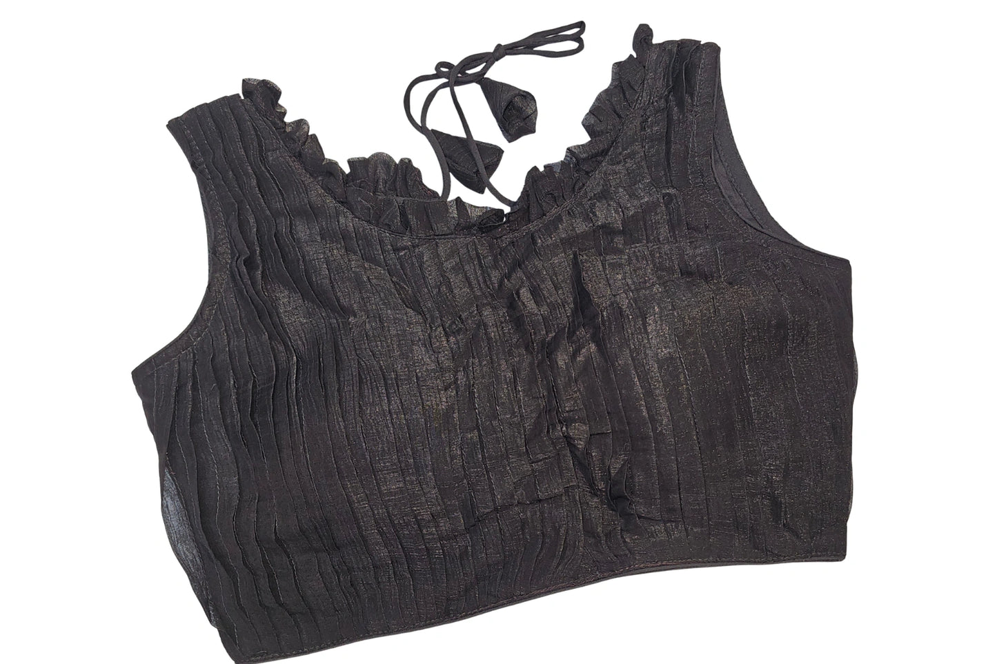 Textured Pleated Boat Neck Sleeveless Designer Blouse
