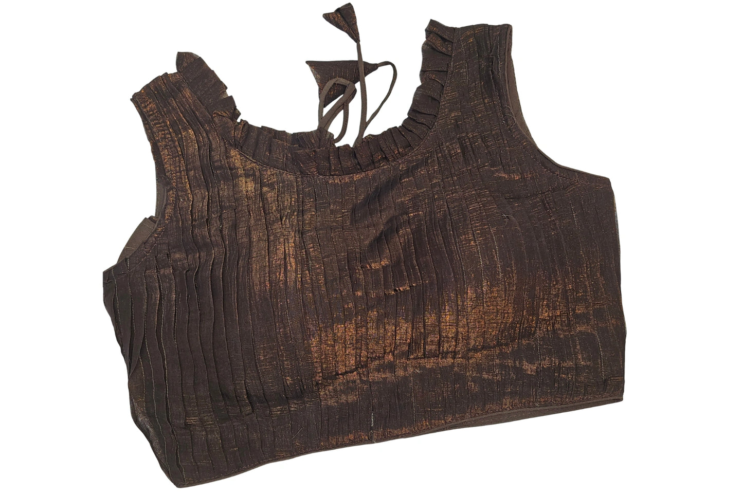 Textured Pleated Boat Neck Sleeveless Designer Blouse
