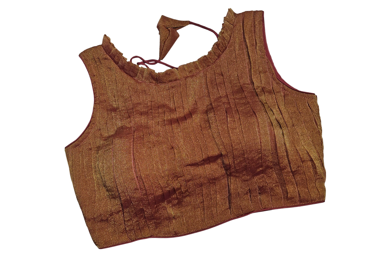 Textured Pleated Boat Neck Sleeveless Designer Blouse