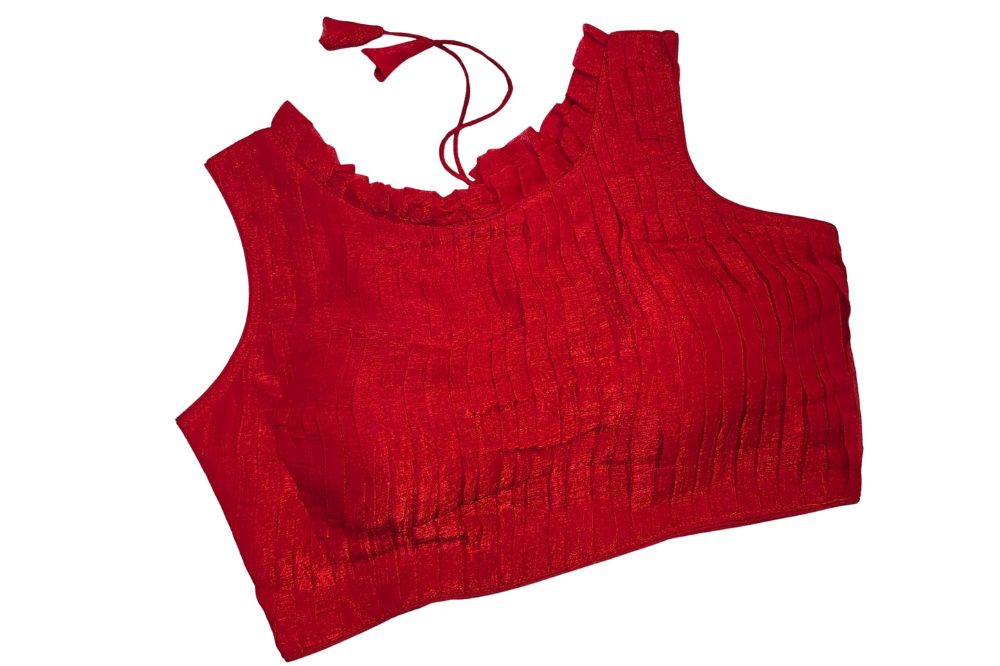 Textured Pleated Boat Neck Sleeveless Designer Blouse