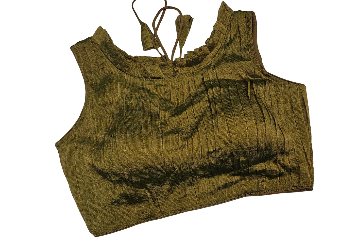 Textured Pleated Boat Neck Sleeveless Designer Blouse