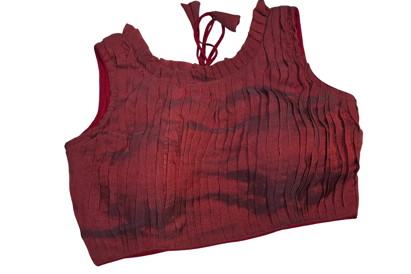 Textured Pleated Boat Neck Sleeveless Designer Blouse