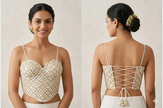 Geometric Zari Embroidered Corset Style Blouse