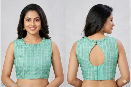 Plain Sleeveless Cotton Blend Blouse with Keyhole Back Design