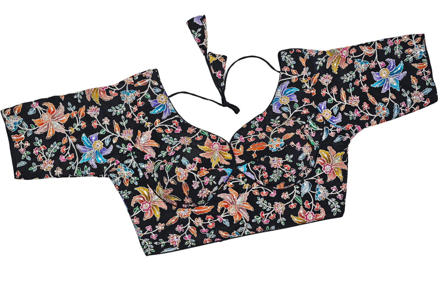 Designer Readymade Blouse with Floral Print and Stone Work Detailing