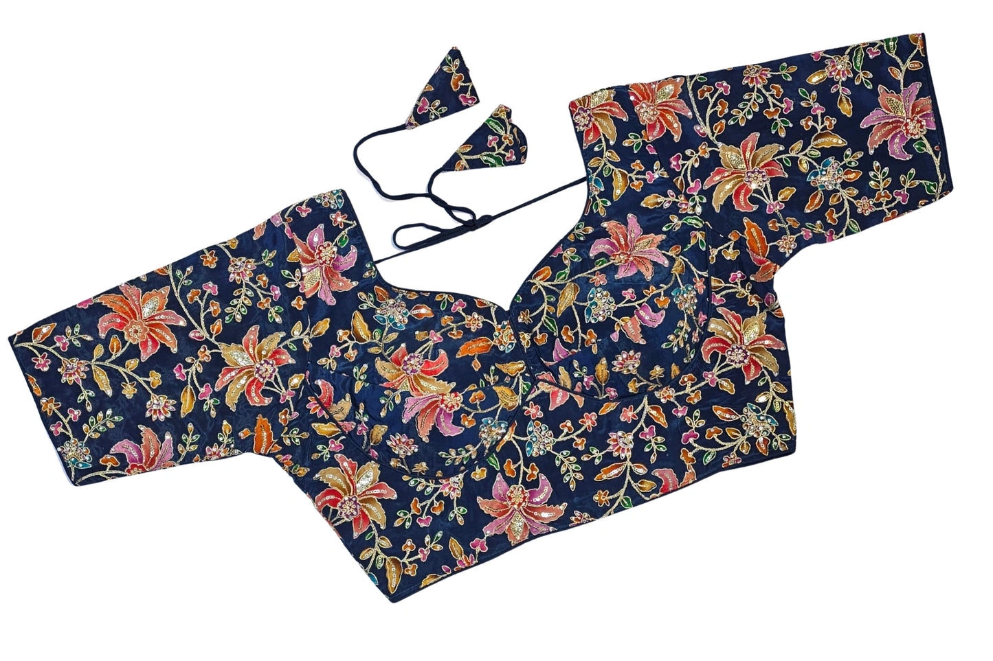 Designer Readymade Blouse with Floral Print and Stone Work Detailing