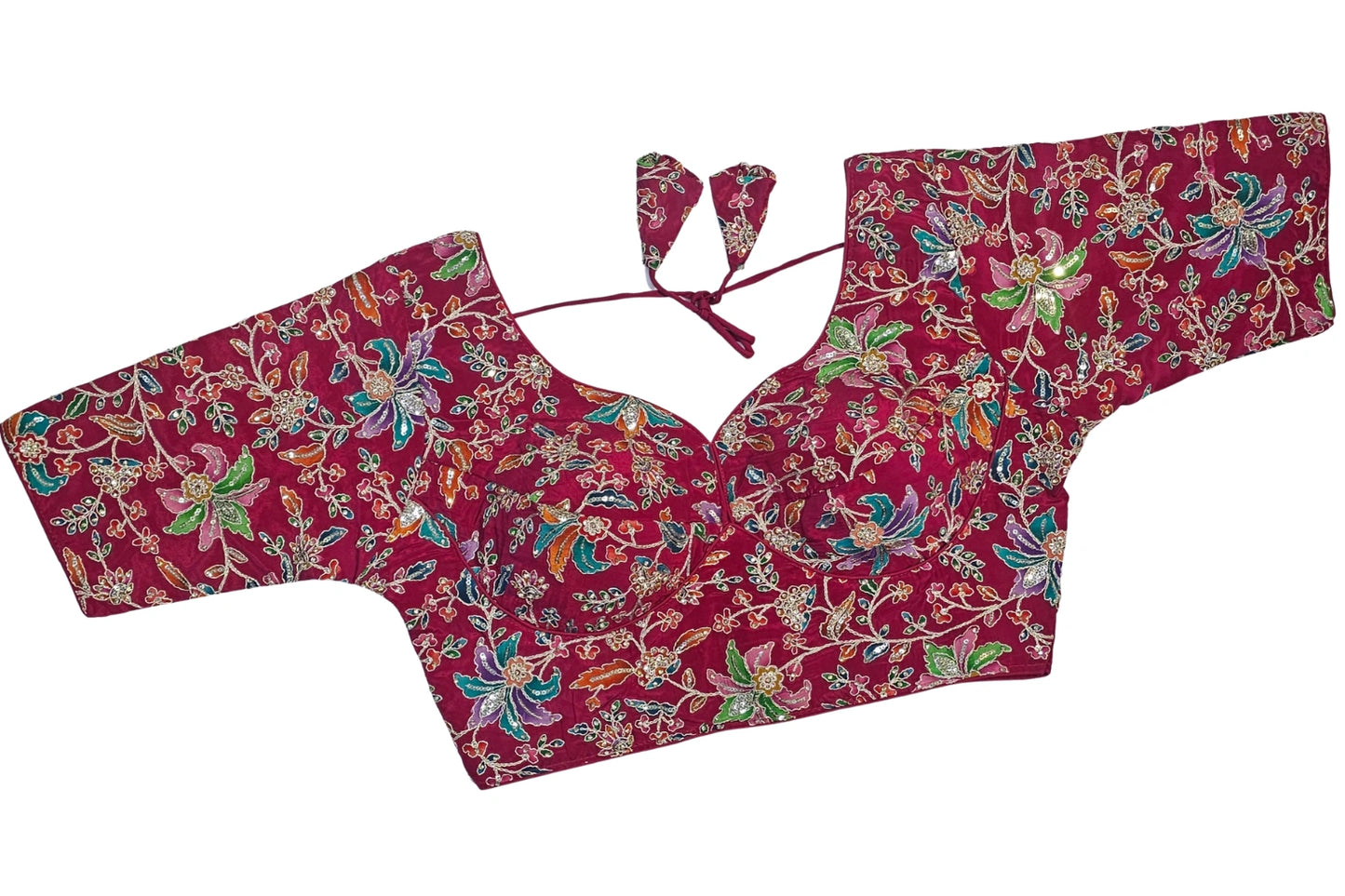 Designer Readymade Blouse with Floral Print and Stone Work Detailing