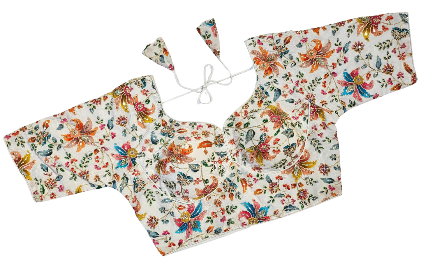 Designer Readymade Blouse with Floral Print and Stone Work Detailing