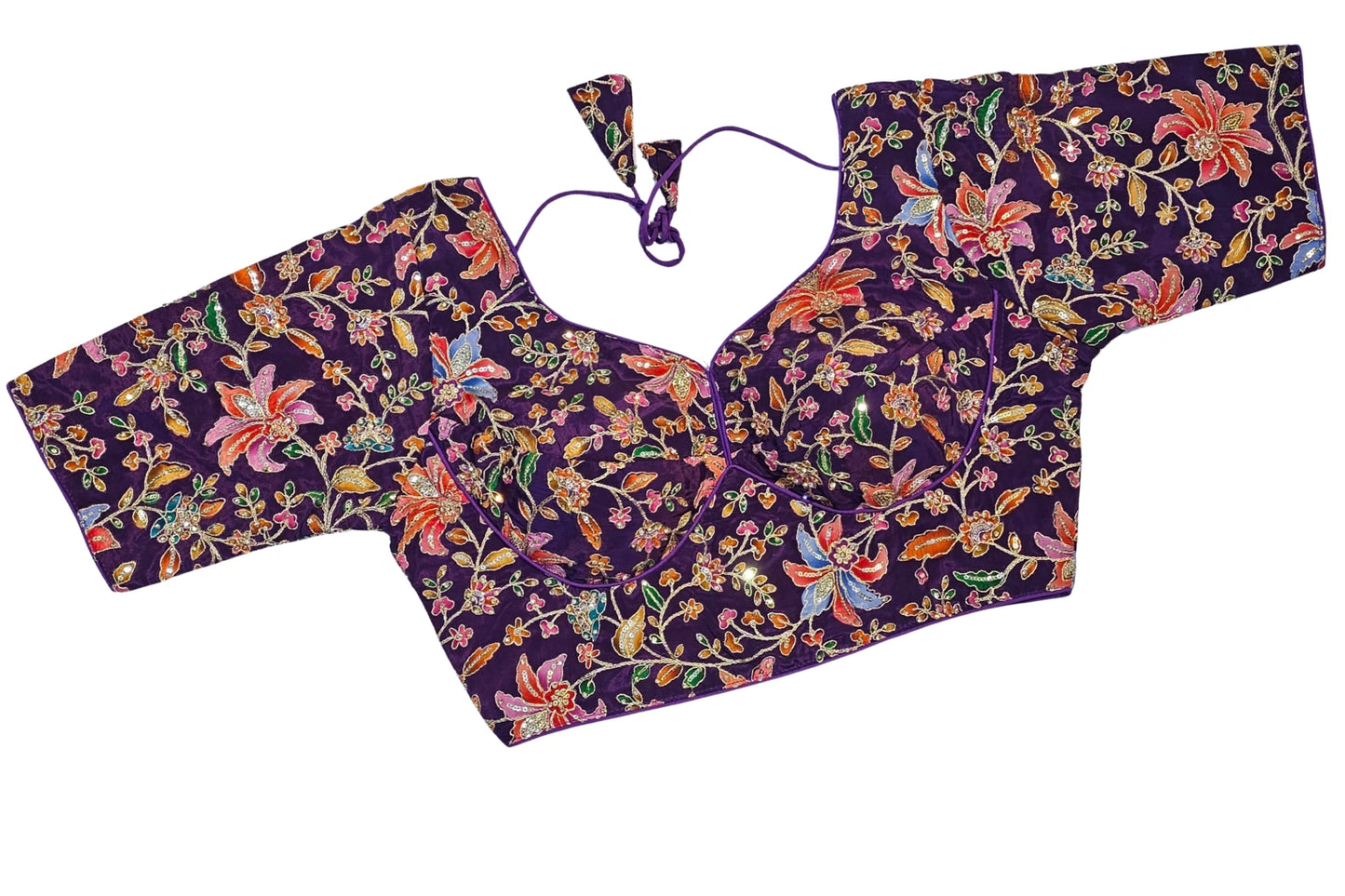 Designer Readymade Blouse with Floral Print and Stone Work Detailing