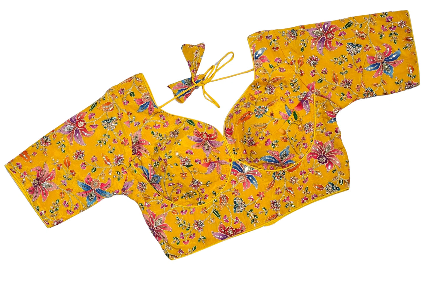 Designer Readymade Blouse with Floral Print and Stone Work Detailing