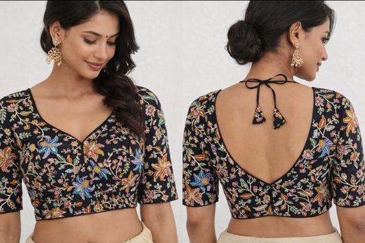 Designer Readymade Blouse with Floral Print and Stone Work Detailing