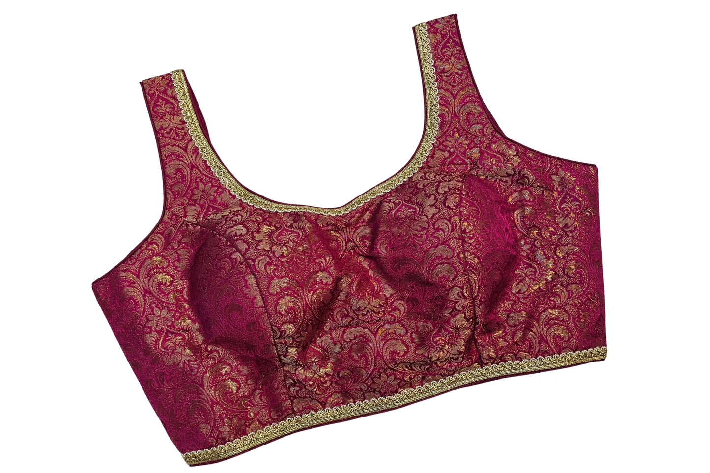 Sleeveless Designer Brocade Blouse with Golden Lacing Finish