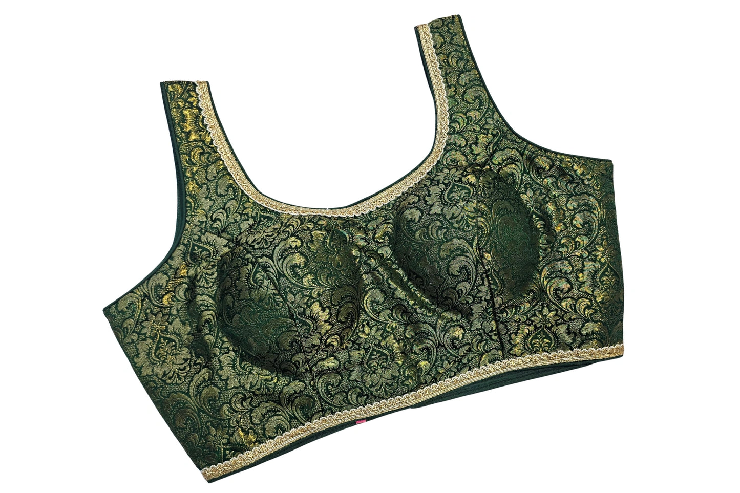 Sleeveless Designer Brocade Blouse with Golden Lacing Finish