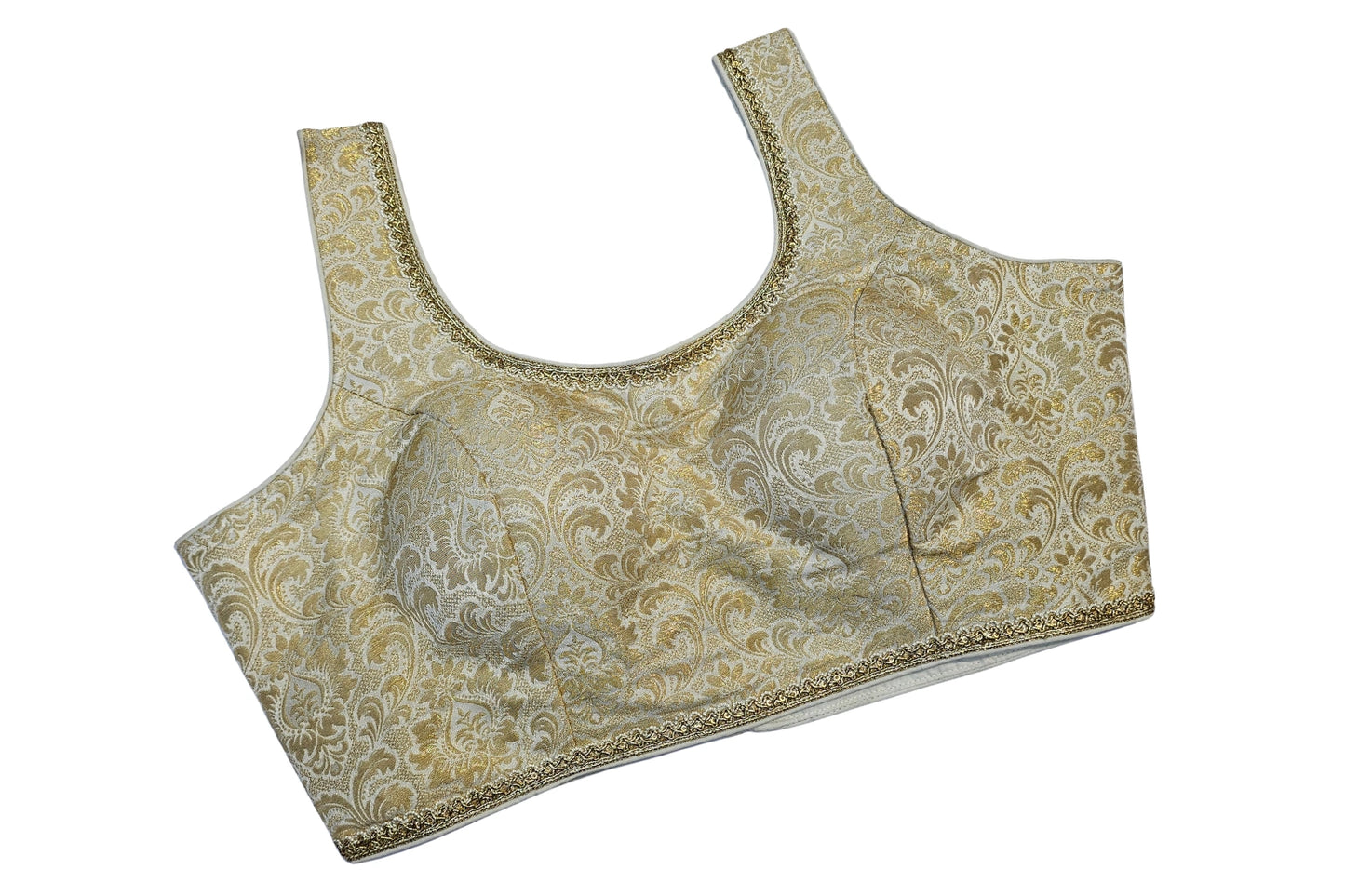 Sleeveless Designer Brocade Blouse with Golden Lacing Finish