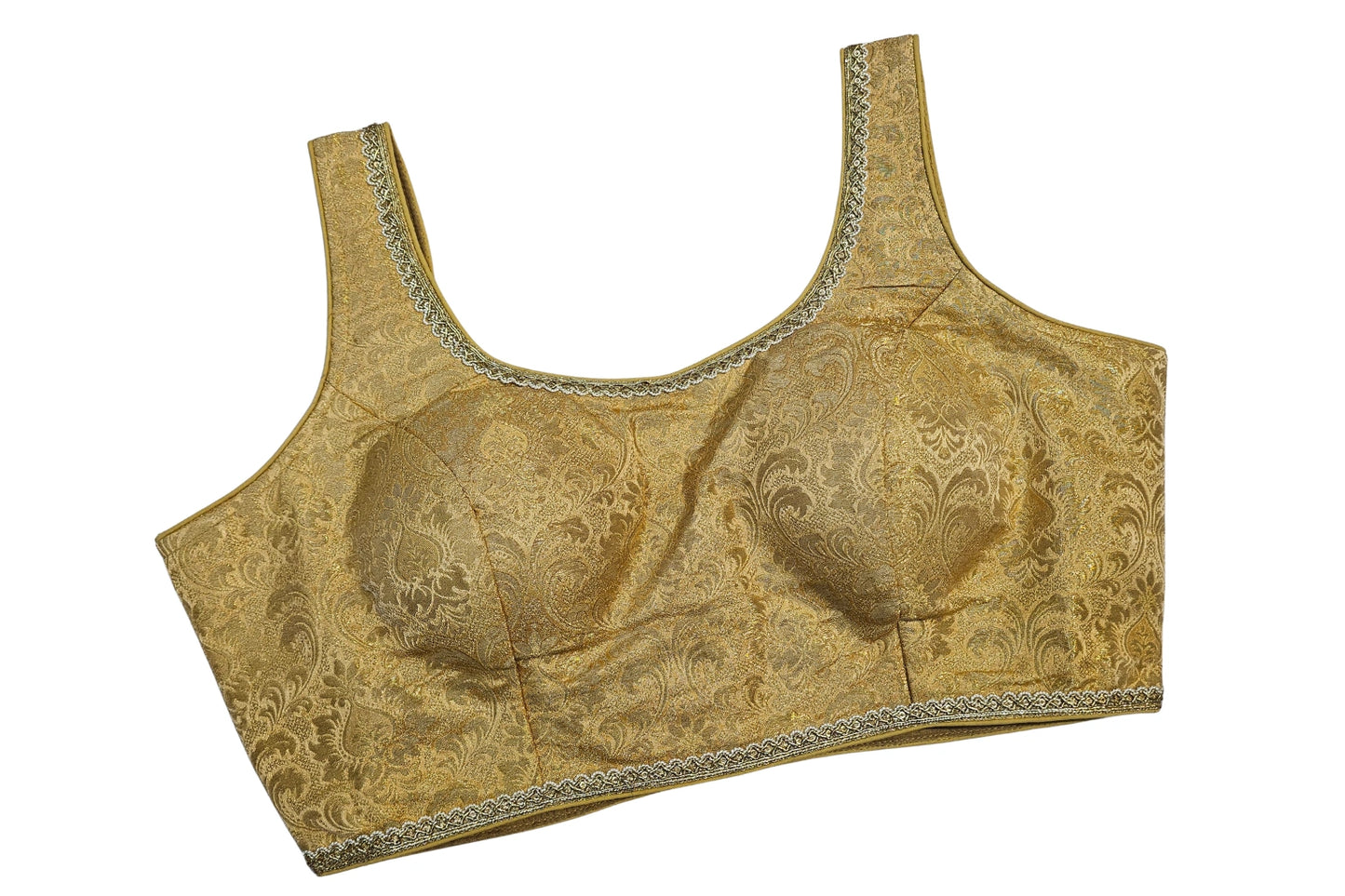 Sleeveless Designer Brocade Blouse with Golden Lacing Finish
