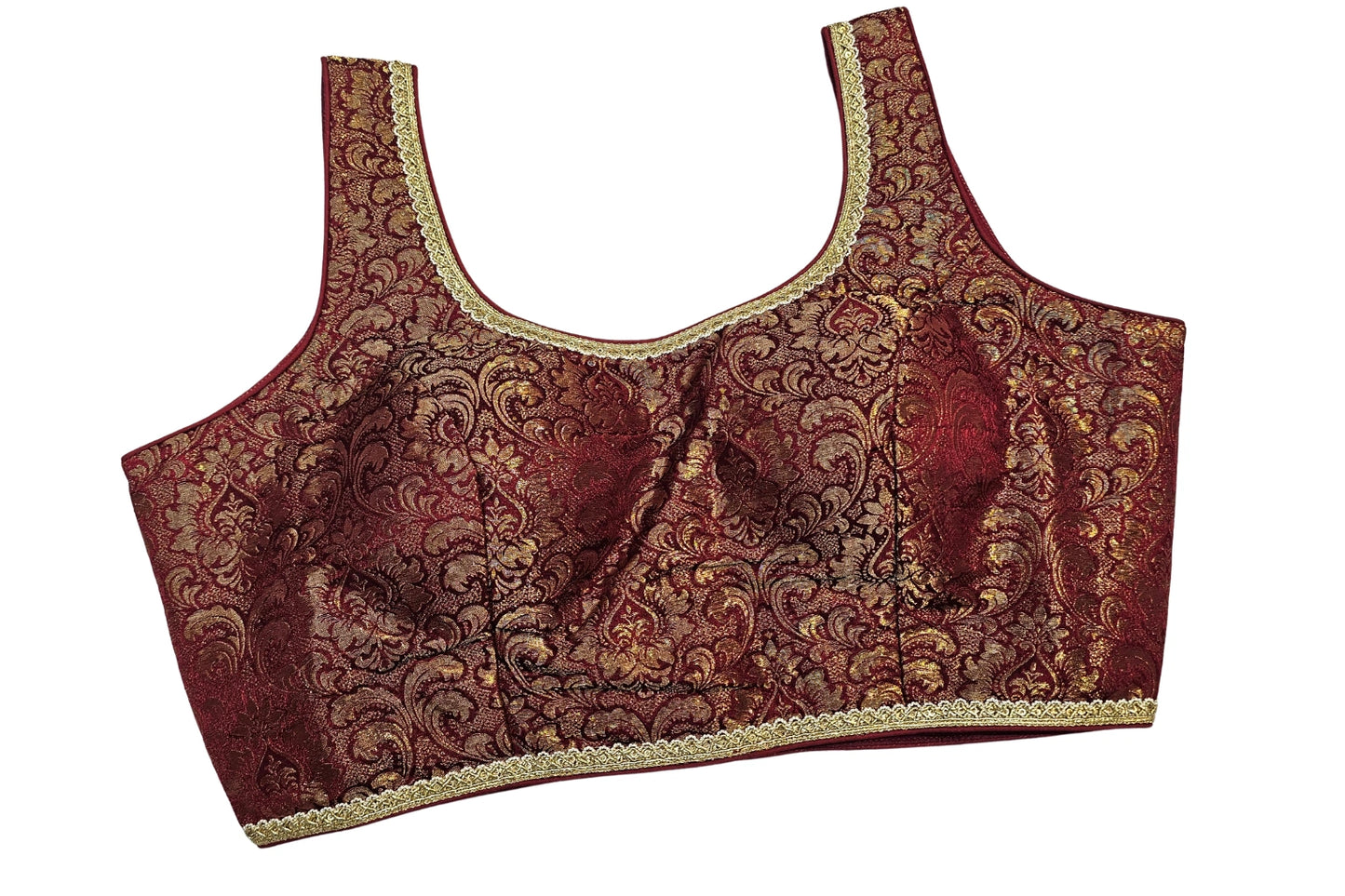 Sleeveless Designer Brocade Blouse with Golden Lacing Finish