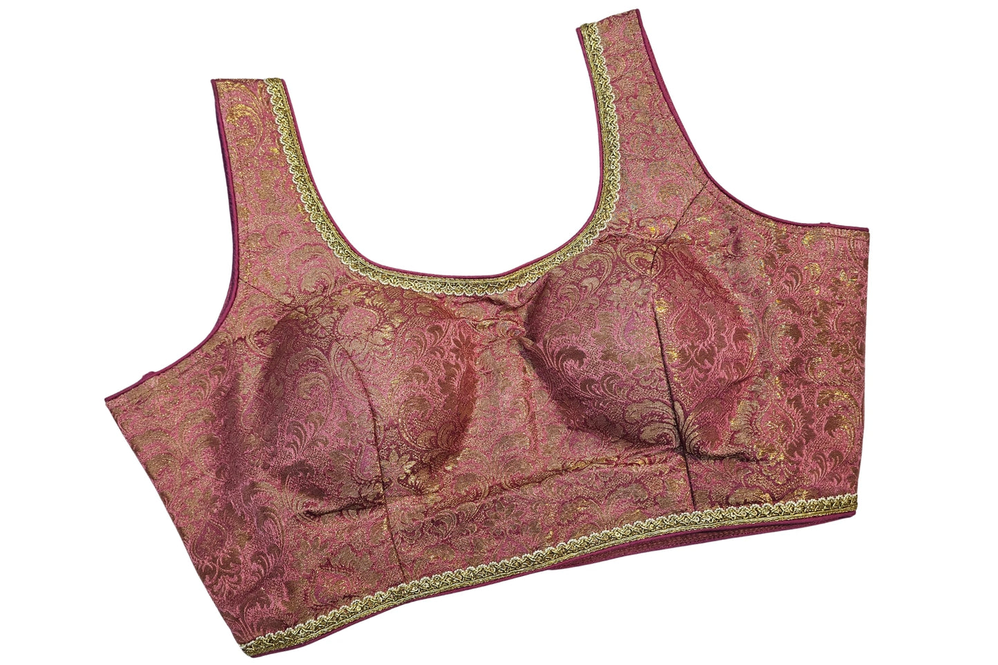 Sleeveless Designer Brocade Blouse with Golden Lacing Finish