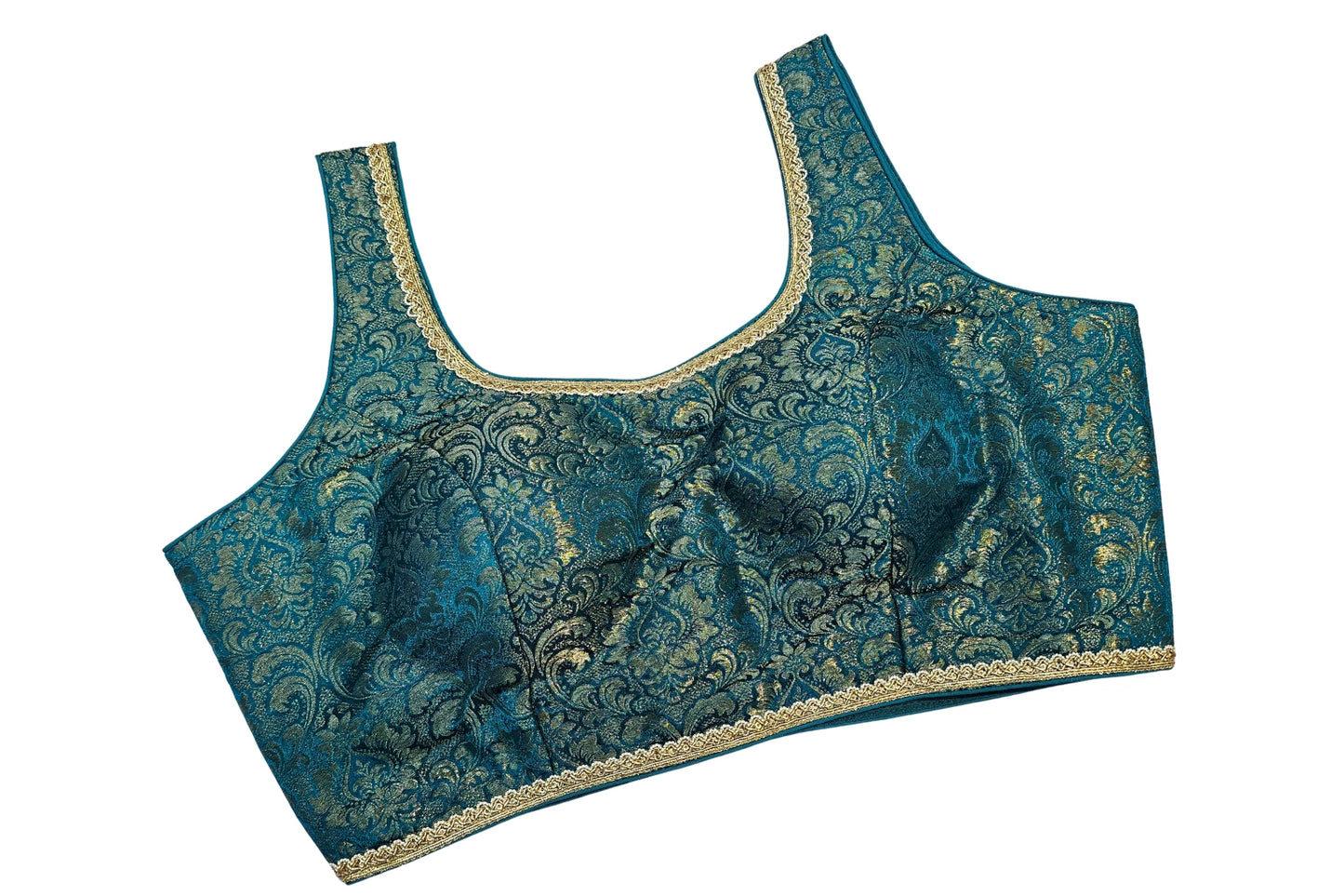 Sleeveless Designer Brocade Blouse with Golden Lacing Finish