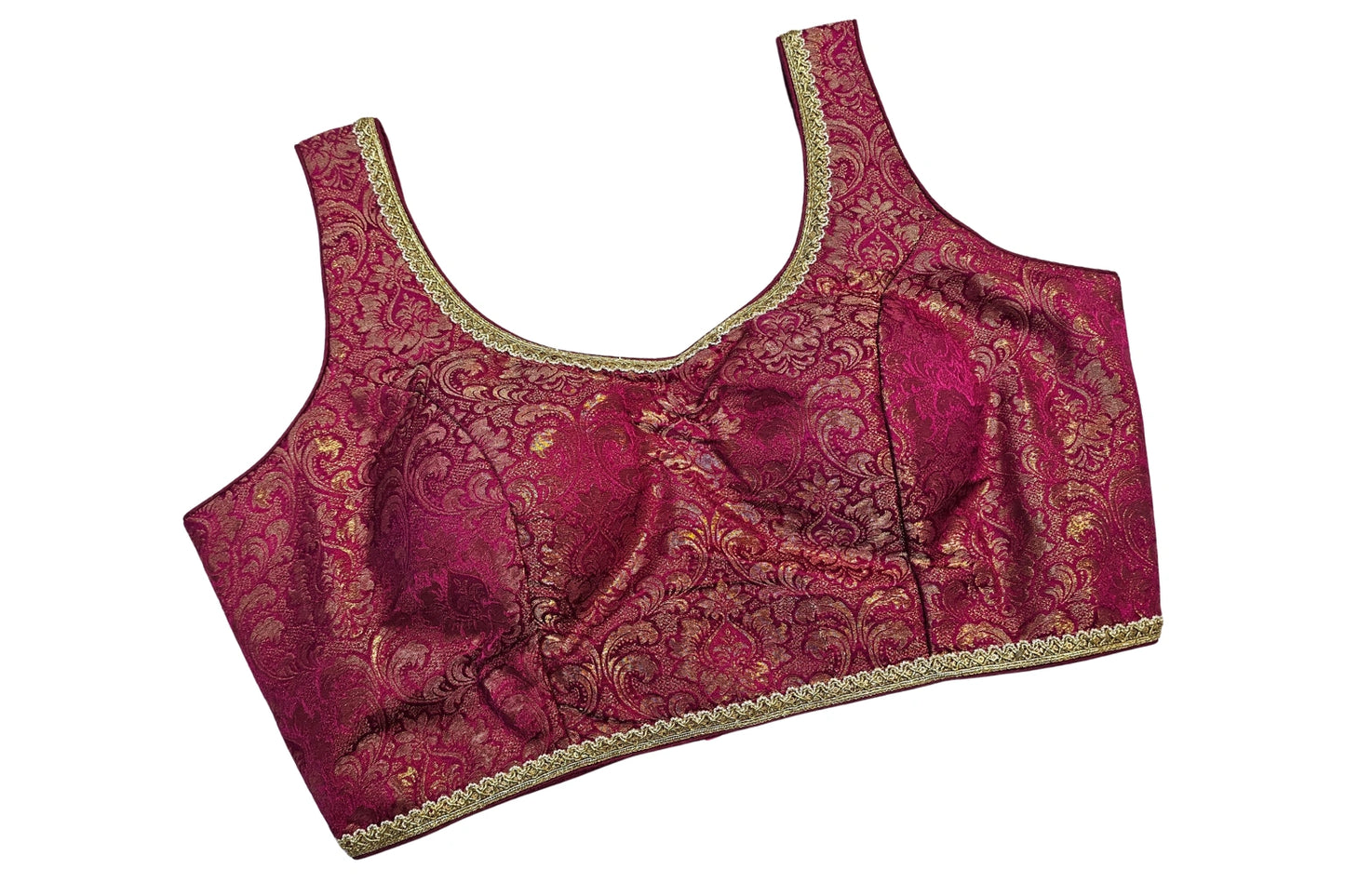 Sleeveless Designer Brocade Blouse with Golden Lacing Finish