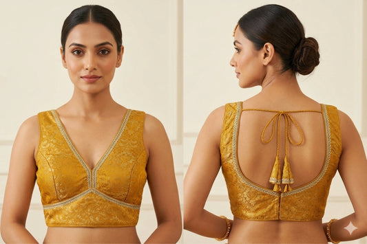 Premium Brocade Blouse with Fine Golden Laced Finish
