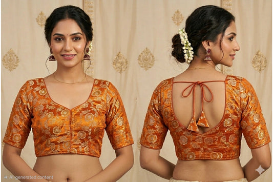 Floral Brocade Blouse with Designer Tie-Up Back
