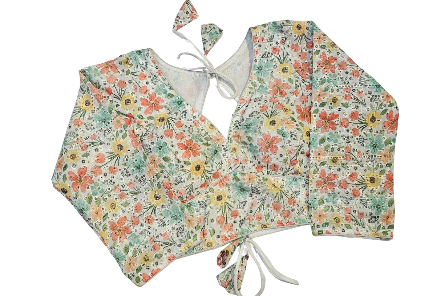 Hakoba Cotton Soft Floral Blouse with Full Sleeves and Keyhole Back