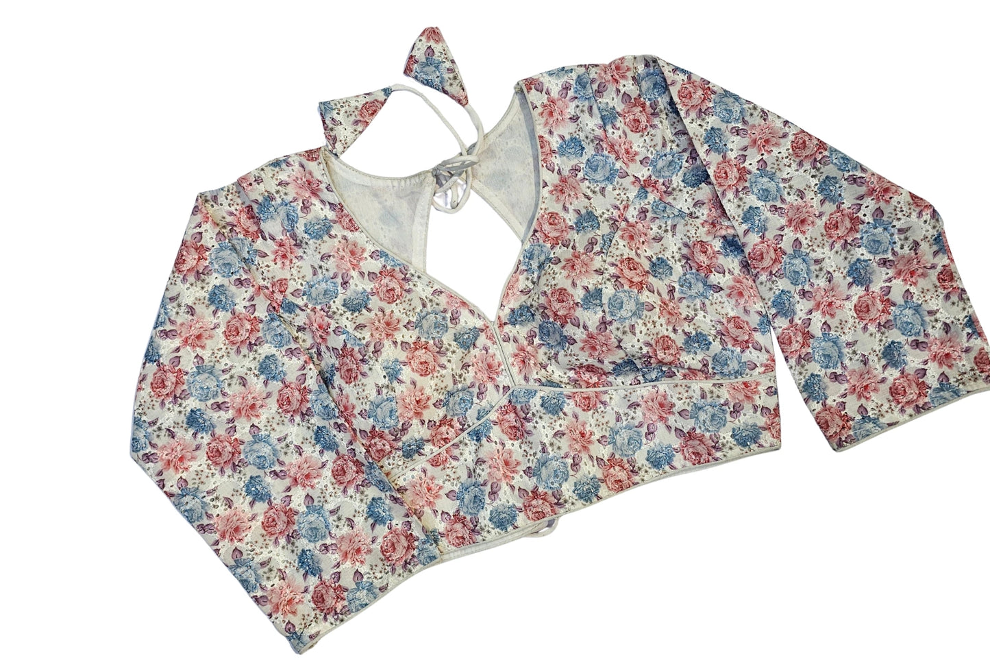 Hakoba Cotton Soft Floral Blouse with Full Sleeves and Keyhole Back