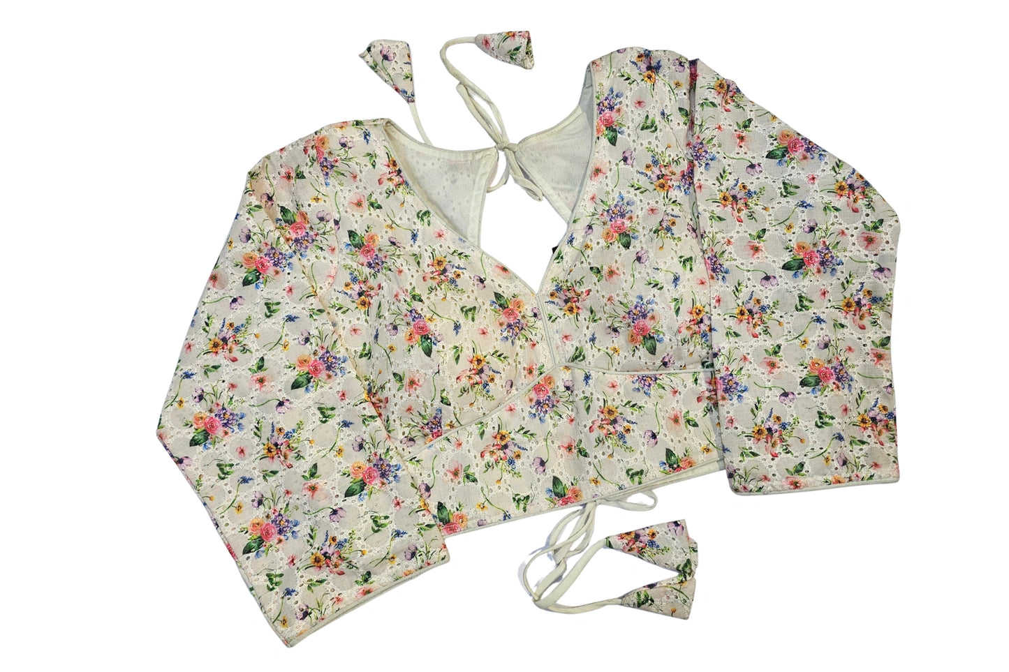 Hakoba Cotton Soft Floral Blouse with Full Sleeves and Keyhole Back