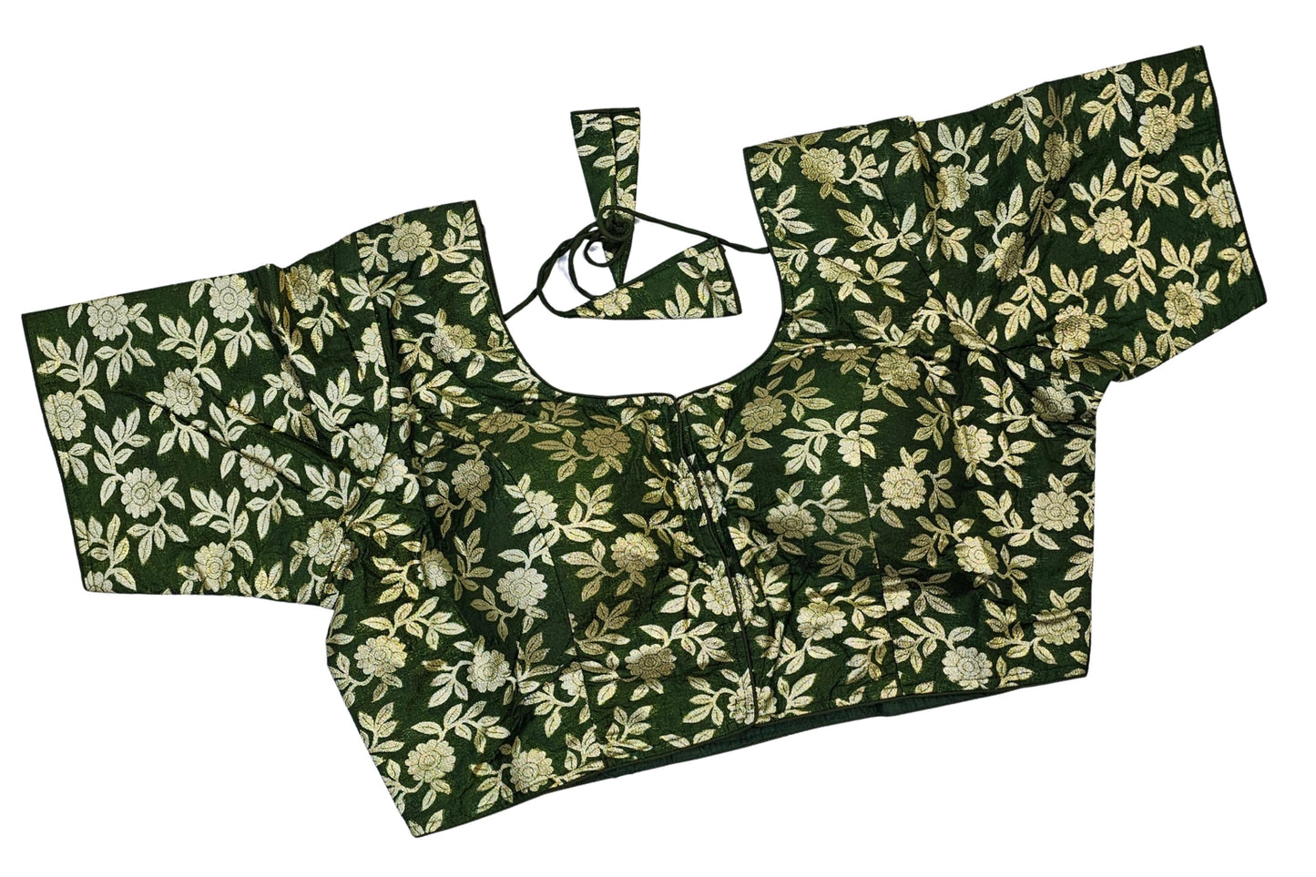 Floral Golden Zari Blouse with Plus Size Fit & Tie-Up Back