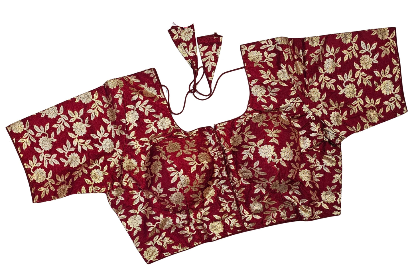 Floral Golden Zari Blouse with Plus Size Fit & Tie-Up Back