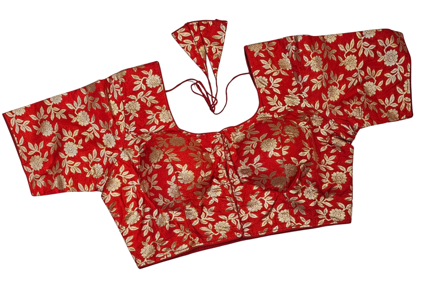 Floral Golden Zari Blouse with Plus Size Fit & Tie-Up Back