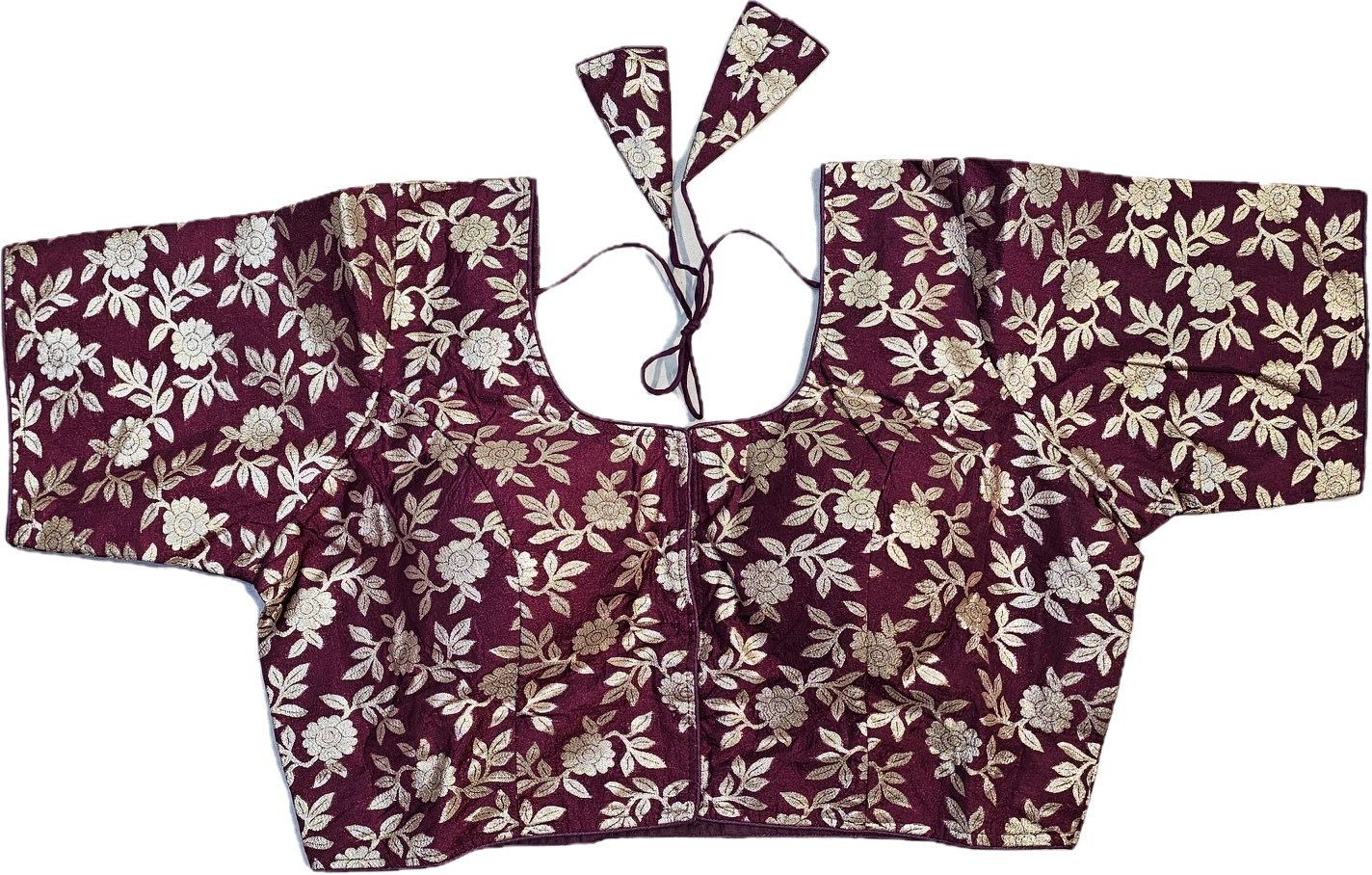 Floral Golden Zari Blouse with Plus Size Fit & Tie-Up Back