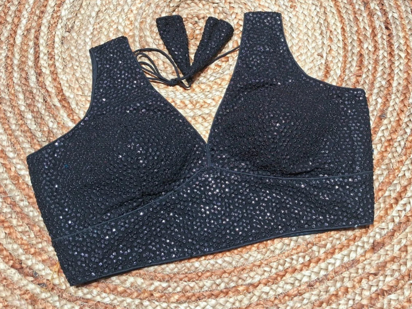 Glamorous Sequin Embroidery Party Wear Blouse with Deep Back Design