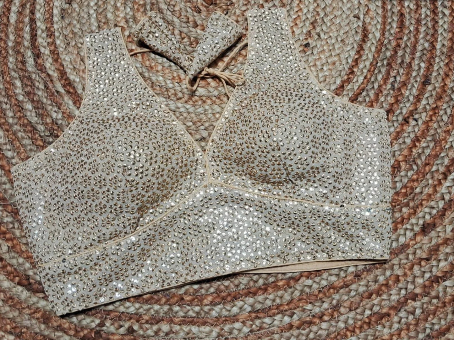 Glamorous Sequin Embroidery Party Wear Blouse with Deep Back Design