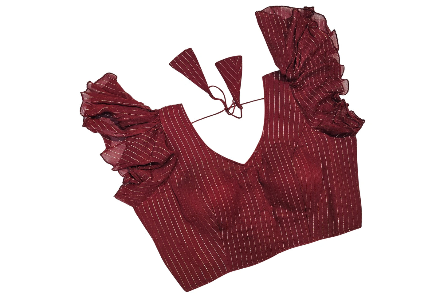 Elegant Designer Blouse with Frill Sleeves and Deep Back