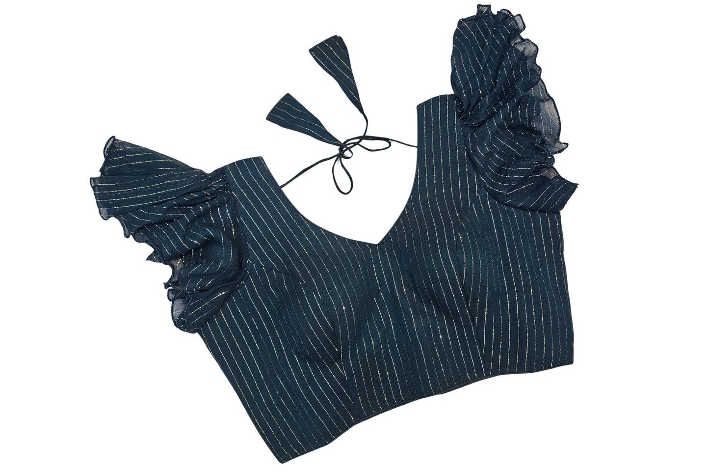 Elegant Designer Blouse with Frill Sleeves and Deep Back