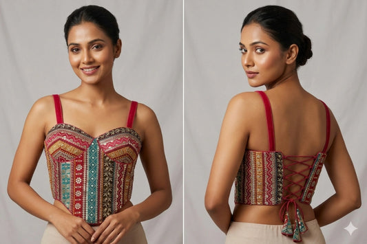 Multistripe Colored Woven Corset Style Designer Blouse