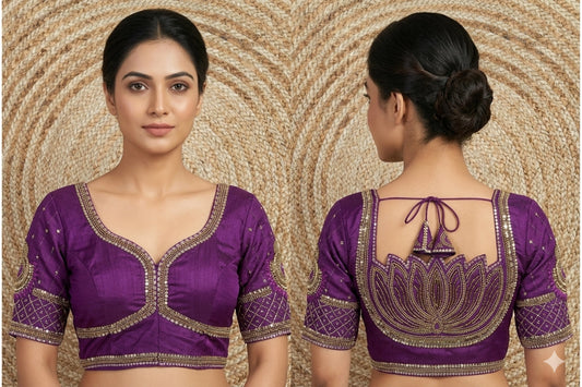 Elegant Lotus (Kamal) Design Back Aari Work Blouse
