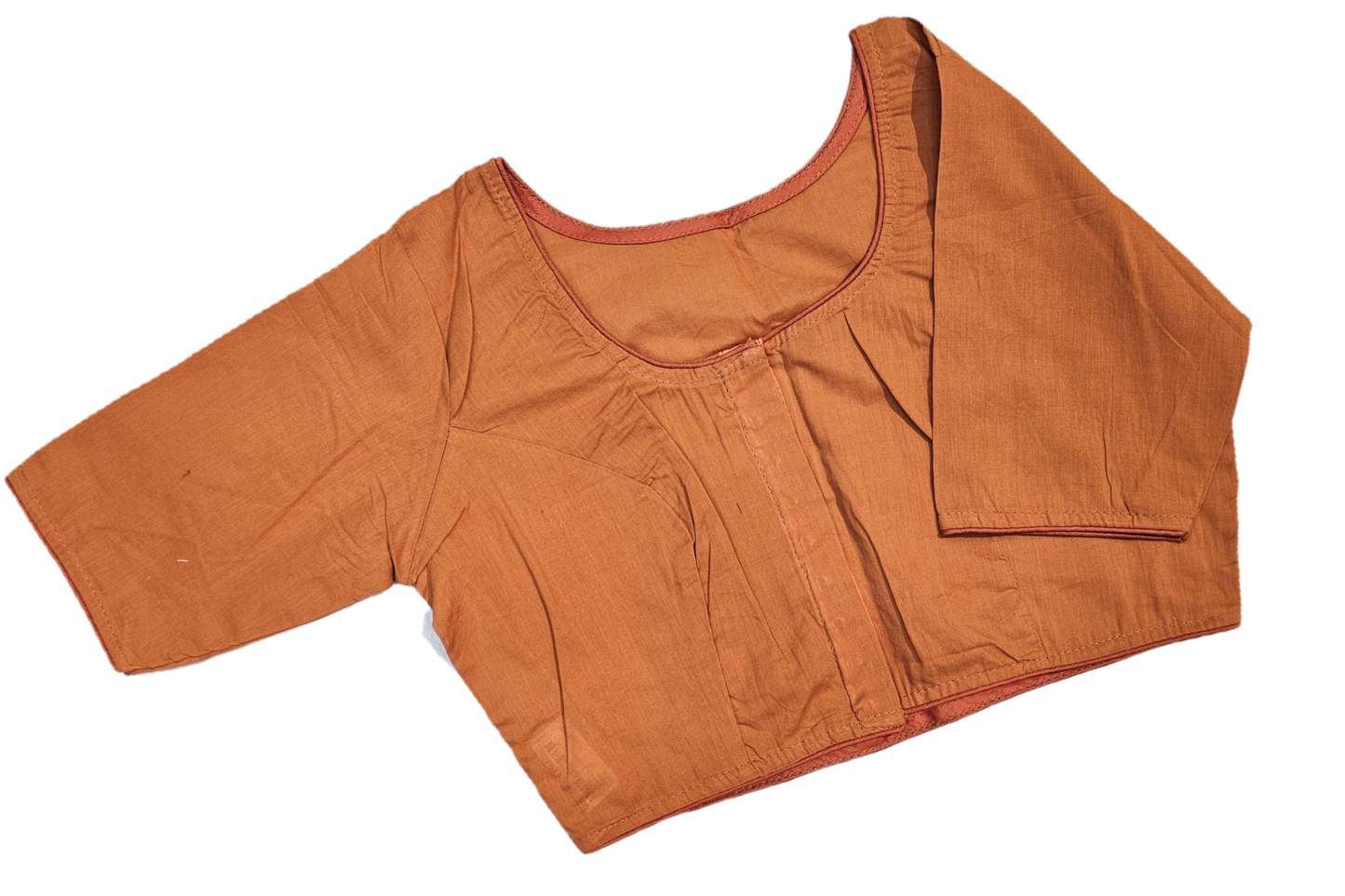 Plain Round Neck Pure Cotton Blouse with Half Sleeves