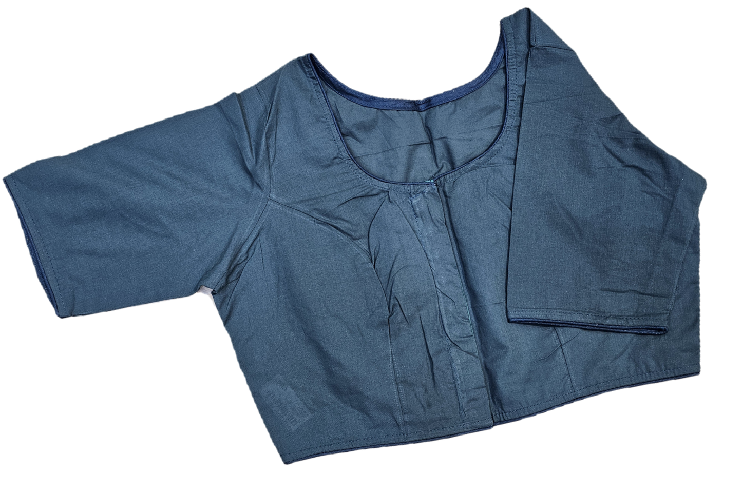 Plain Round Neck Pure Cotton Blouse with Half Sleeves