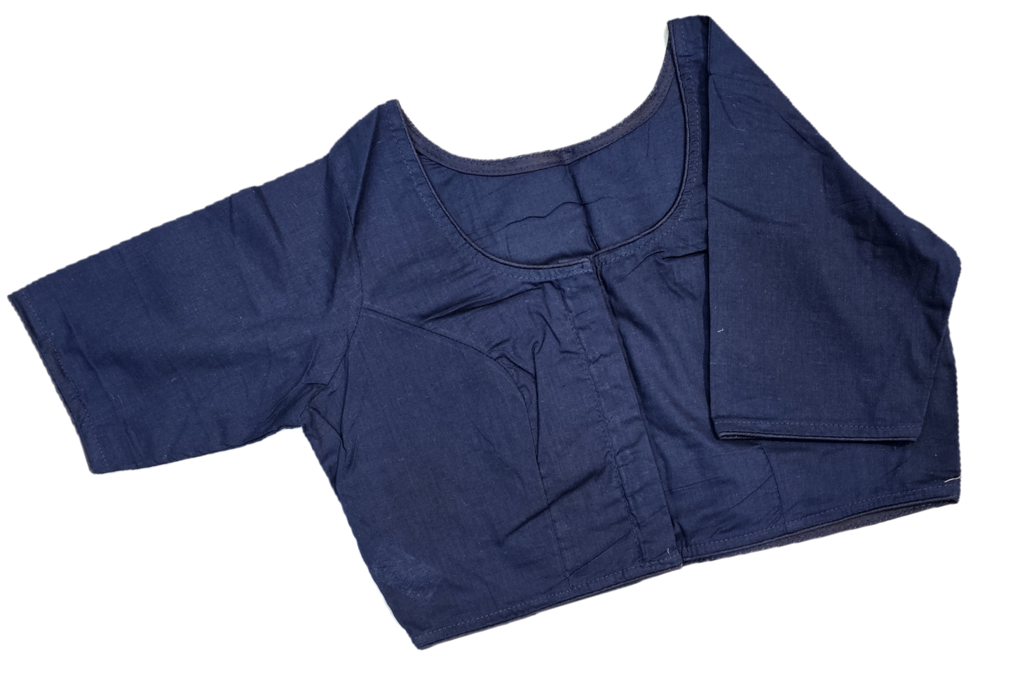 Plain Round Neck Pure Cotton Blouse with Half Sleeves