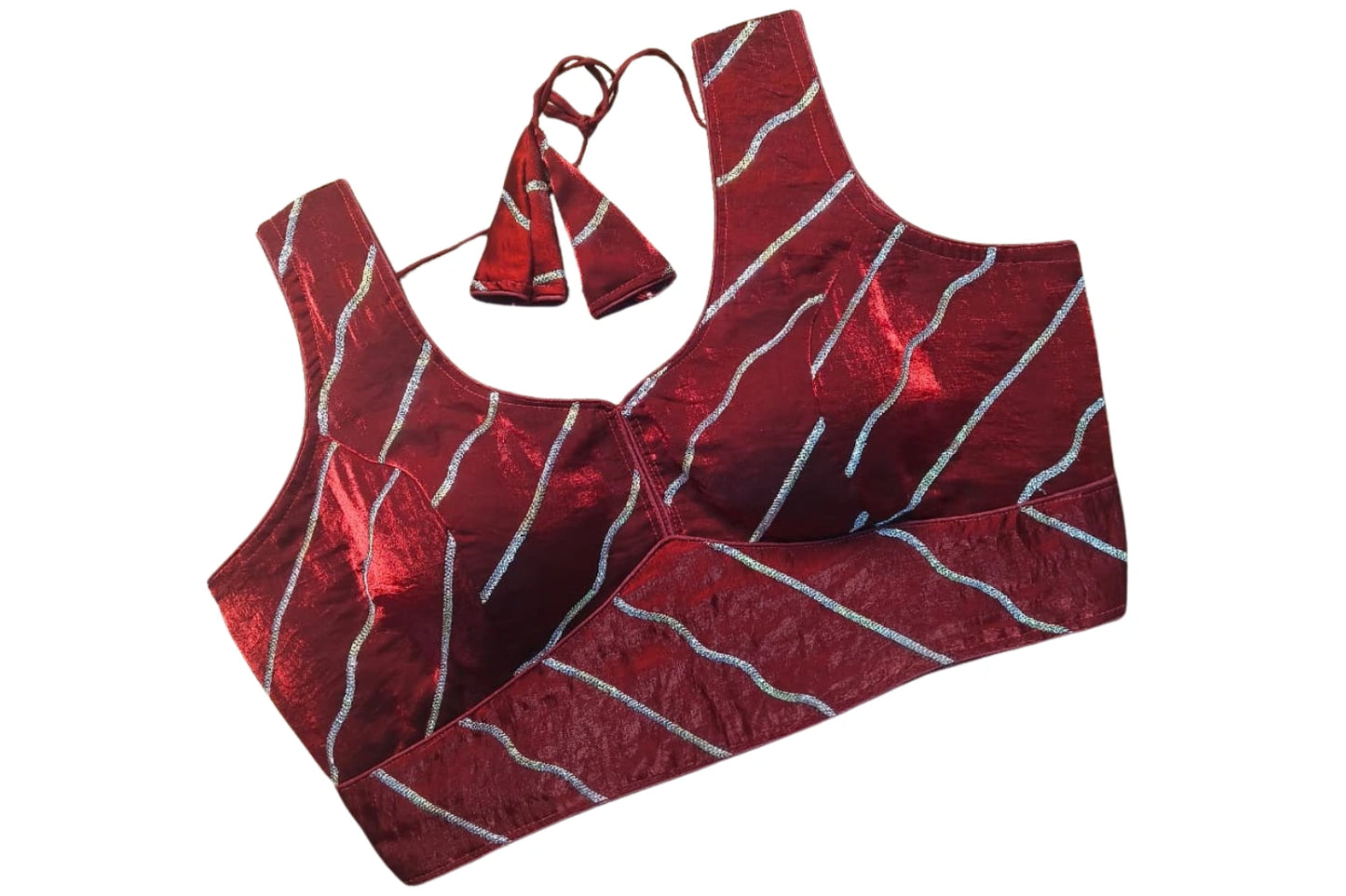 Fandy Fabric Beautiful Silver Strips Readymade Blouse
