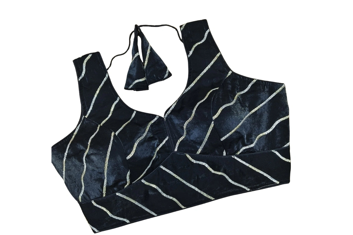 Fandy Fabric Beautiful Silver Strips Readymade Blouse