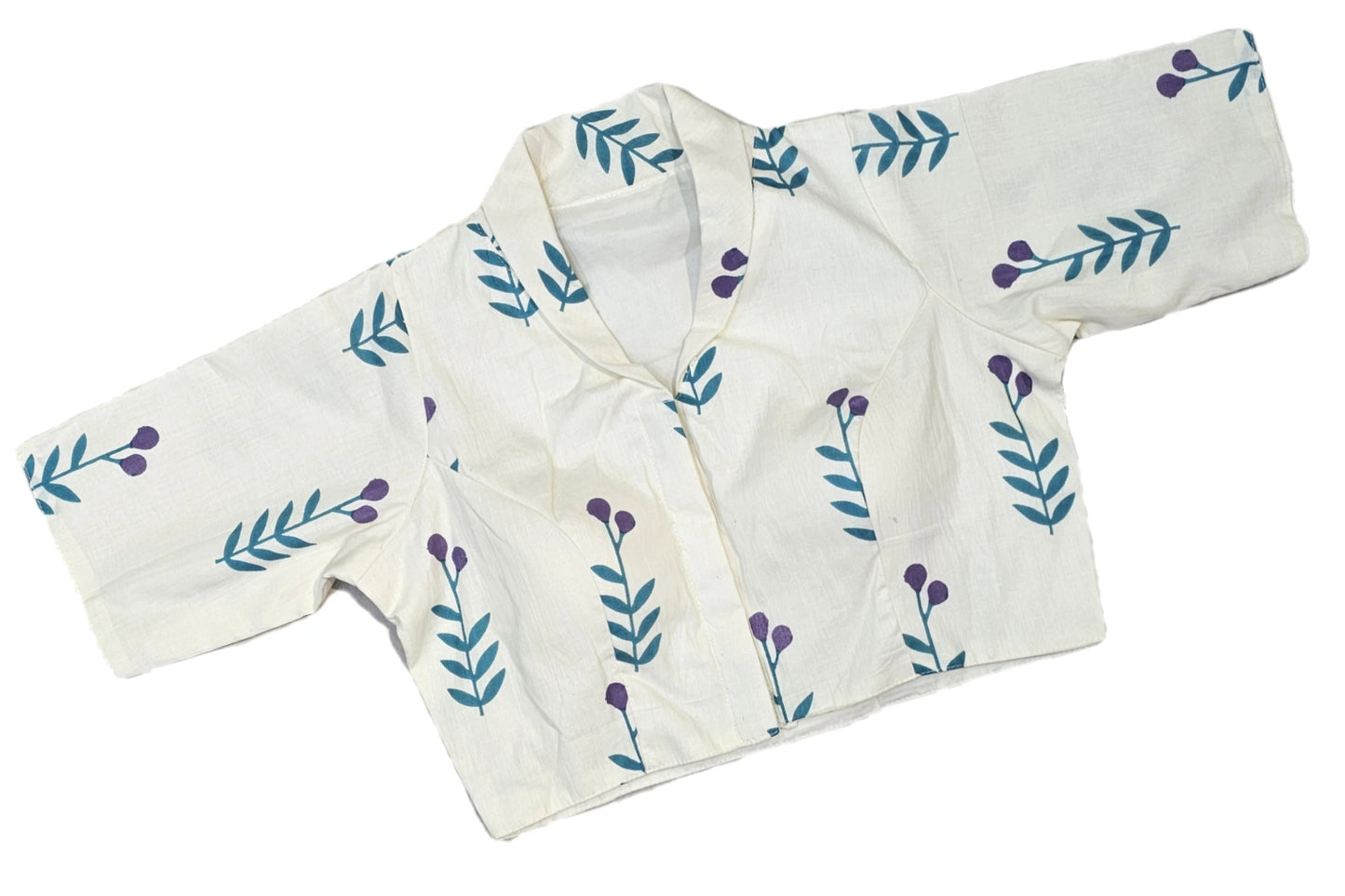 Cambric Cotton Collar Neck Elbow Sleeves Readymade Blouse Printed