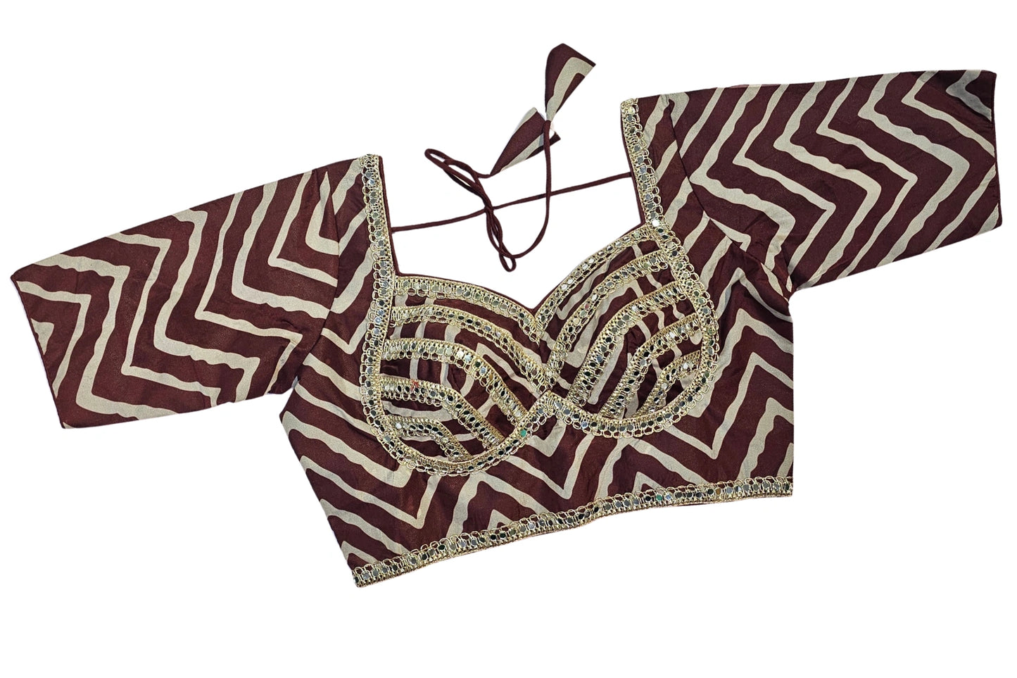 Leheriya Printed Blouse with Mirror Work & Tie-Up Back