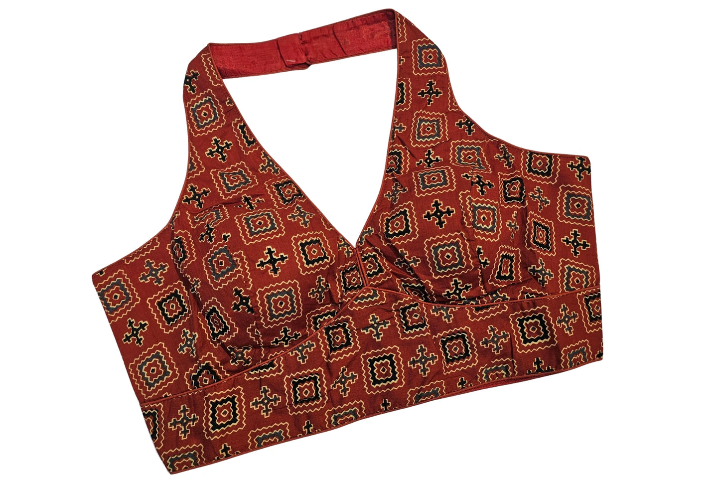 Pure Cotton Ajrakh Printed Halter Neck Designer Blouse