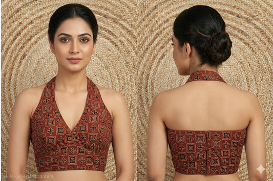 Pure Cotton Ajrakh Printed Halter Neck Designer Blouse