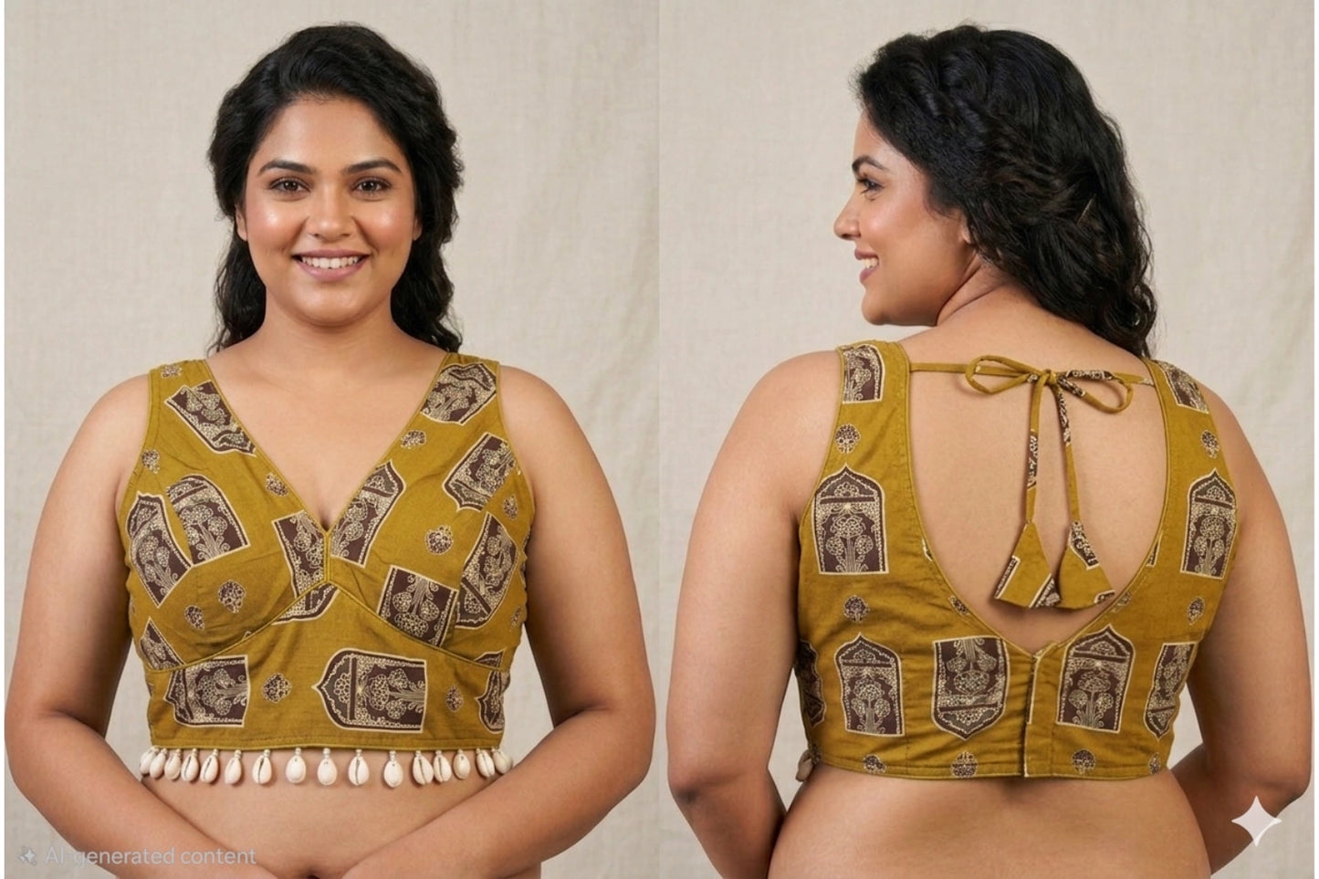 Hand block Inspired Readymade Blouse with kaudi latkans all around front