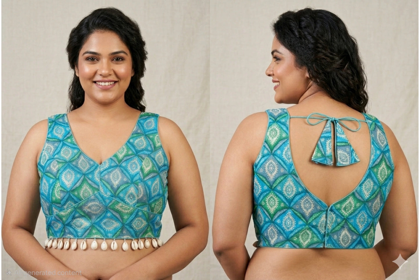 Hand block Inspired Readymade Blouse with kaudi latkans all around front