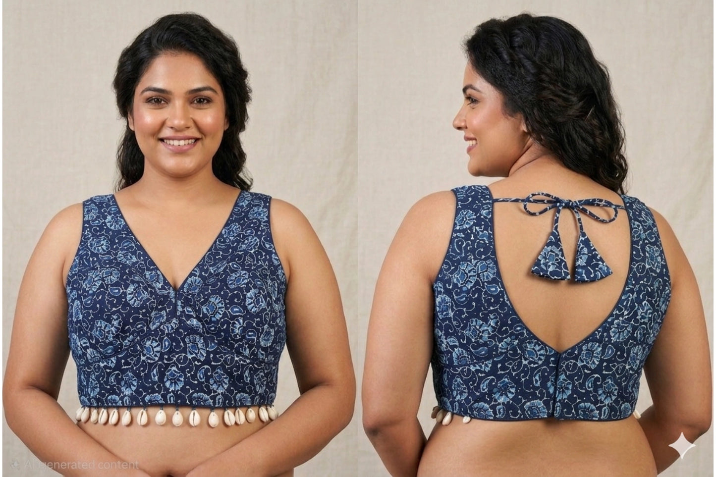 Hand block Inspired Readymade Blouse with kaudi latkans all around front